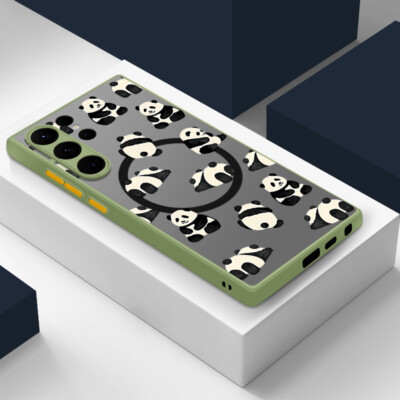 Handyhülle Für Samsung S24 Ultra S23 FE S22 S21 Panda Hybrid MagSafe zurück Case