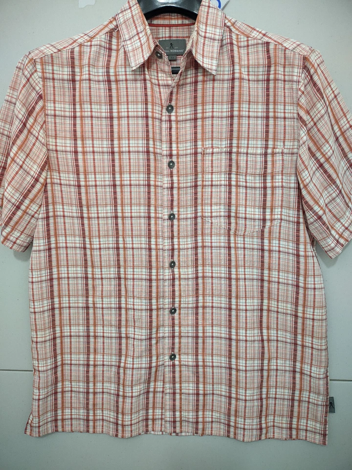 Royal Robbins Shirt Mens M Red Camp Short Sleeve Button Texture Outdoor Hiking - Imagem 2 de 4