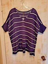 Eileen Fisher V-Neck Boxy Top Navy/White Large, NWT