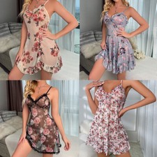 Sexy Lace Sheer Floral Dress Lingerie Sleepwear Women Chemise Babydoll Nightgown