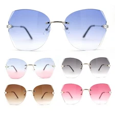 Womens Rimless Rhinestone Bevel Angular Lens Butterfly Sunglasses