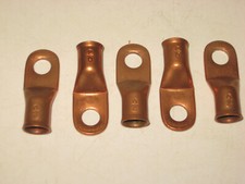 Five 5 Terminal Lugs Copper Uninsulated 2/0 Gauge 3/8" Hole Ring