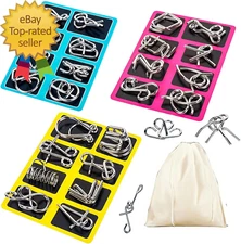 Metal Wire Puzzle Set of 24 with Pouch,Brain Teaser IQ Test Disentanglemen Iron