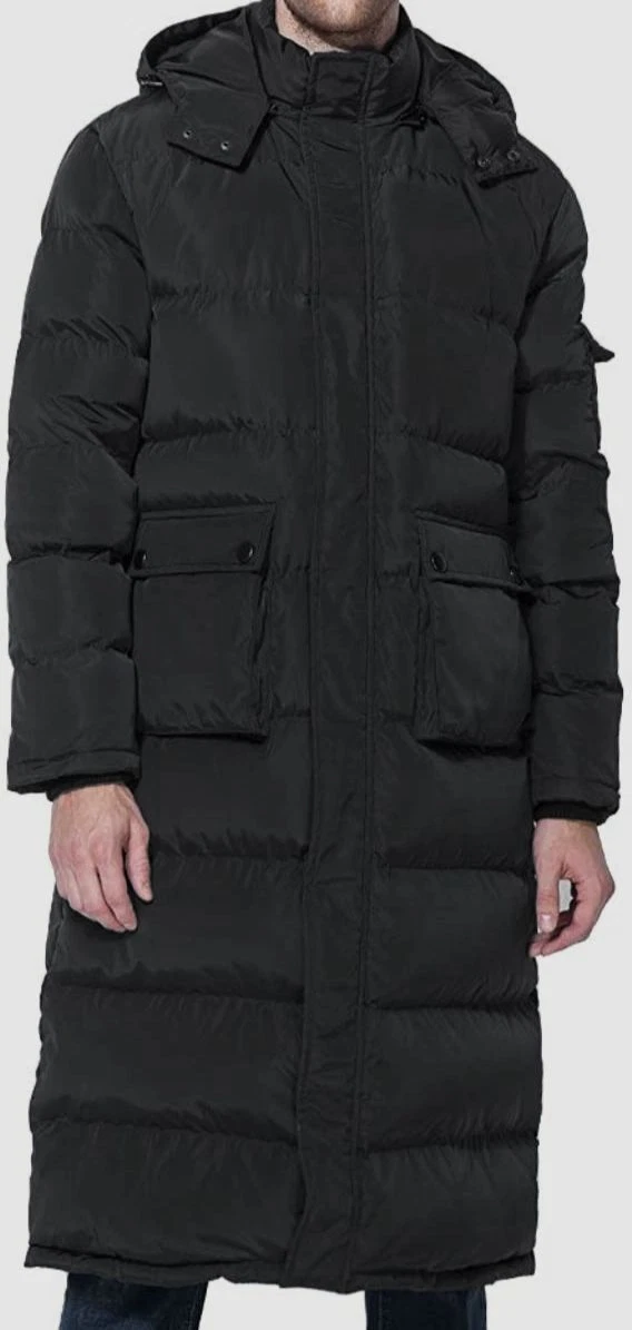 $295 Tapasimme Men's Black Full-Zip Quilted Down Hooded Puffer Coat Jacket  L | eBay