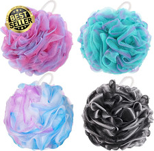 4Pcs Loofah Bath Sponge 75g Body Wash Scrunchies Exfoliating Shower Puff