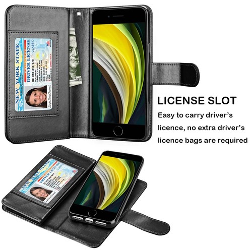 Para Apple iPhone 7 8 SE 2022 Case Leather Wallet Stand Detachable Phone Cover - Imagen 8 de 31