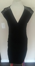 WOMEN'S BEAUTIFUL ICE BLACK SEXY FITTED W/Shoulder STUDDES  DRESS SIZE 8 