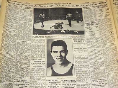1930 JUNE 13 NEW YORK TIMES - SCHMELING WINNER ON SHARKEY'S FOUL - NT 4966