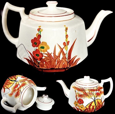 Seltene antike H J Holz ''Charlotte Rhead'' Design handbemalte Teekanne (10'', 1kg)