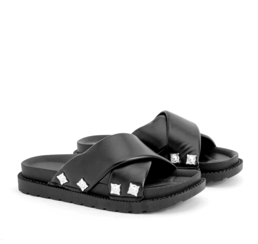 SAOLA SANDALI DONNA NERI SUOLA GROSSA CIABATTE FLATFORM SLIP ON UK 4 8