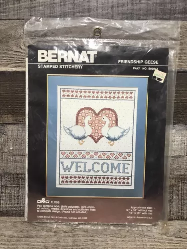 BERNAT Stamped Cross Stitch Kit Sealed "FRIENDSHIP GEESE" NIP Vintage Kit