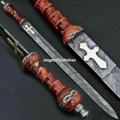 Hand Forged Damascus Steel Hunting Roman Gladius Sword Double Edges Sharp