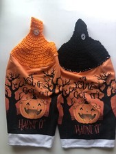 Set Of 2 Crochet Kitchen Hanging Dish Towels Halloween Themed