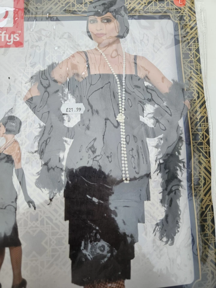 Disfraz Smiffys Flapper Negro Vestido Corto Diadema y Guantes Años 20 Razzl Grande Foto 2 de 4