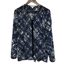 CAbi Blouse Womens L Blue Fatale Leopard Semi Sheer Lightweight Top 977