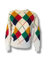 Color block Rafaella Vintage Angora Wool Argyle Sweater (M)