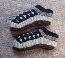 Knitted Slipper Socks 100 Wool Stretchy Fabric Lined Gray Design Quality Large