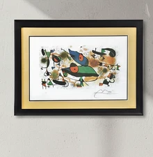 Joan Miró “Sculpture II” Framed & Double-Mat Lithograph COA Facsimile Signed