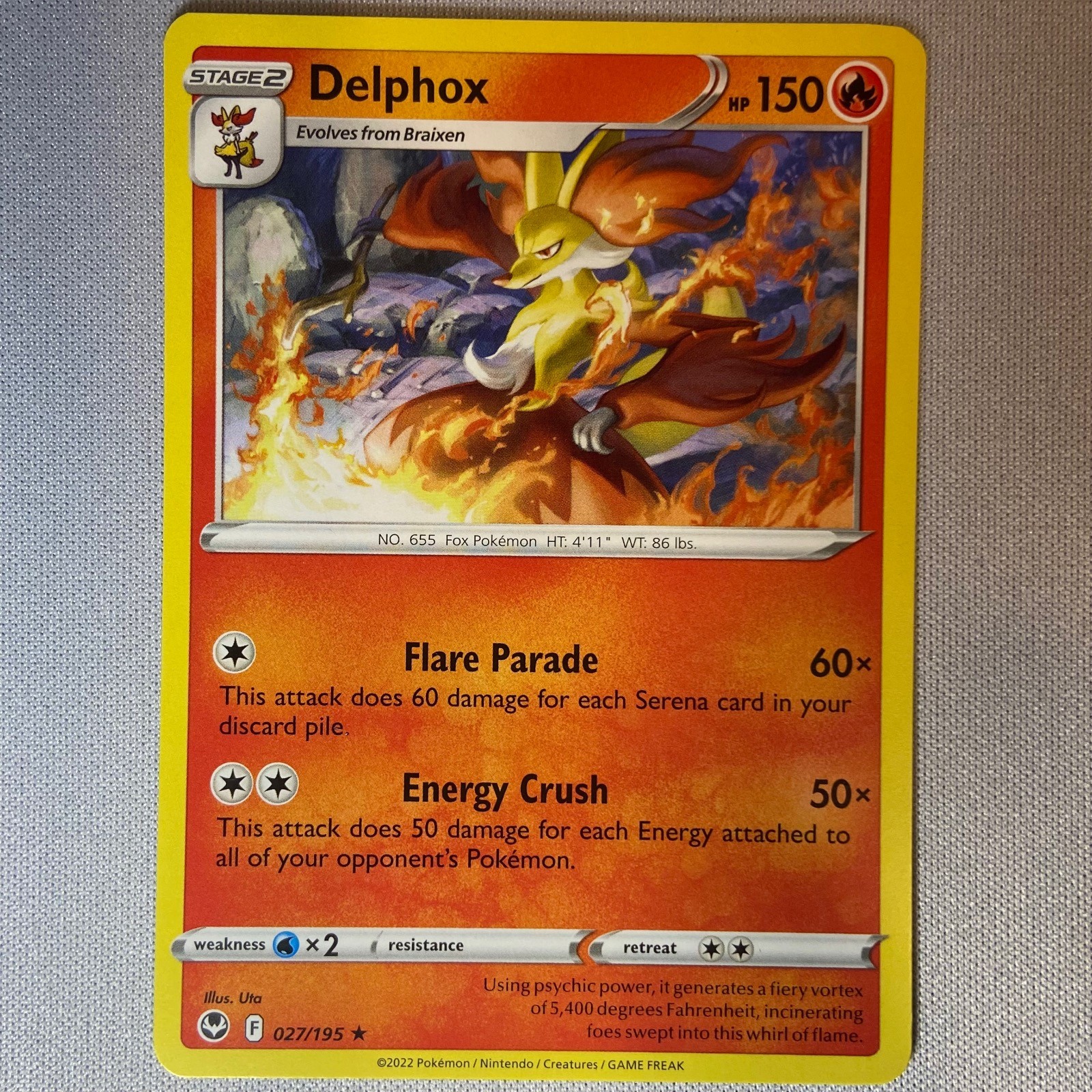 Delphox 027/195 Rare Silver Tempest Pokemon Lightly Played