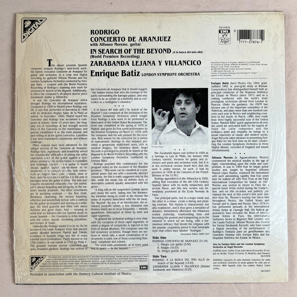 RODRIGO Concierto De Aranjuez 1982 Vinyl LP Angel DS-37876 - VG+ — 第 2/4 张图片