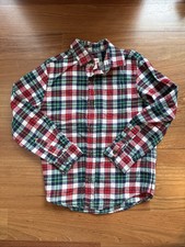 Cat Jack Boys Long Sleeve Red Green Button Up Plaid Flannel Shirt M 8-10 EUC