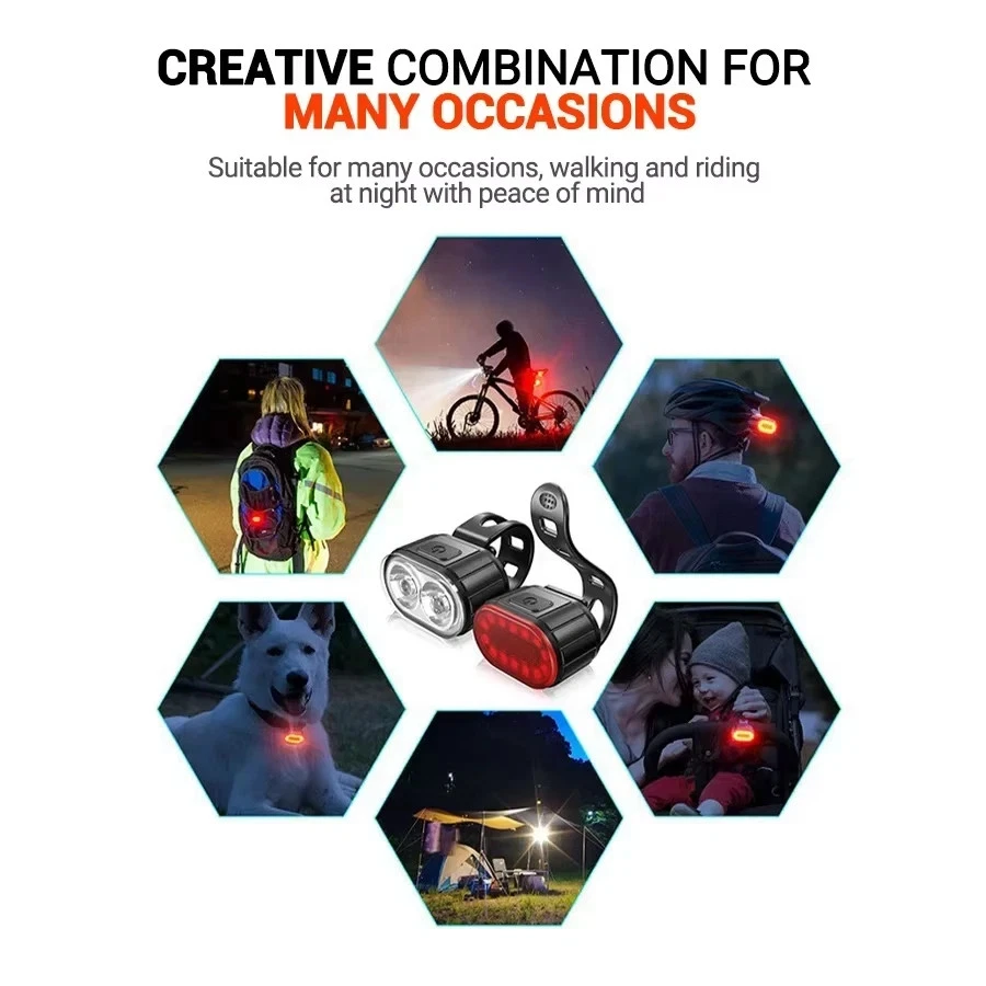 2x Mountain Bike Lights USB Rechargeable Bicycle LED Torch Front Rear + Lamp Set