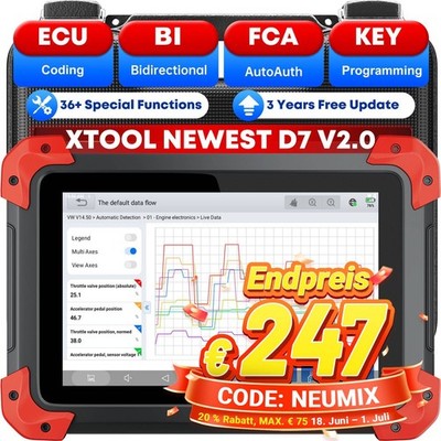 2026 XTOOL D7 V2.0 OBD2 Diagnosegerät Bidirektionales Scan-Tool ECU-Codierung DE