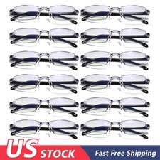 12PK Mens Rectangular Rimless Blue Light Blocking Reading Glasses Unisex Readers