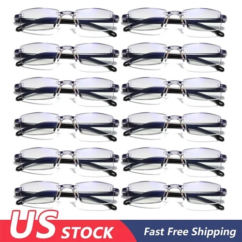 12PK Mens Rectangular Rimless Blue Light Blocking Reading Glasses Unisex Readers