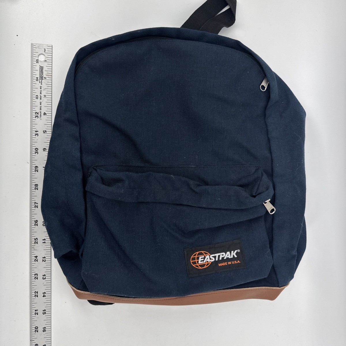 Vintage 90s Eastpak Backpack Navy Blue w/ Cowhide Leather Bottom