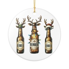 Reinbeer Ceramic Ornament, Reindeer Beer Bottles Christmas Ornament