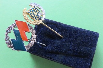2 X  Voest  Stahlwerke  Anstecknadel   Österreich  alt & original  Abzeichen