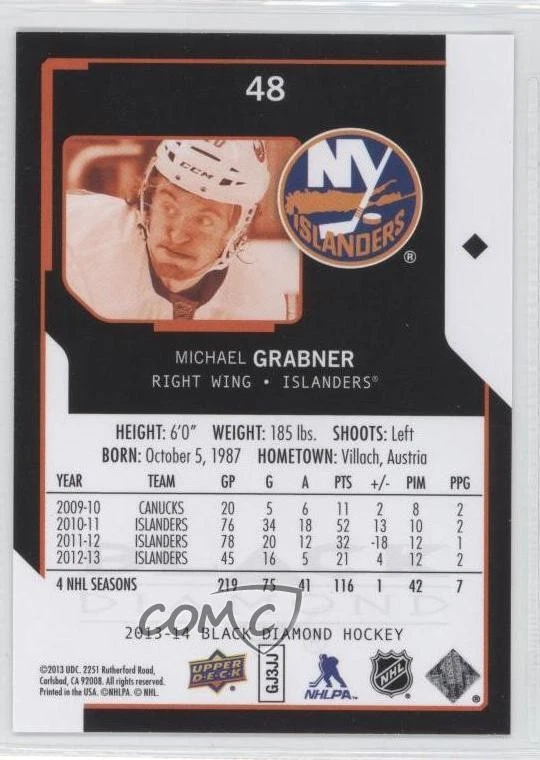 2013-14 Upper Deck Black Diamond Michael Grabner #48 - Image 2 of 2