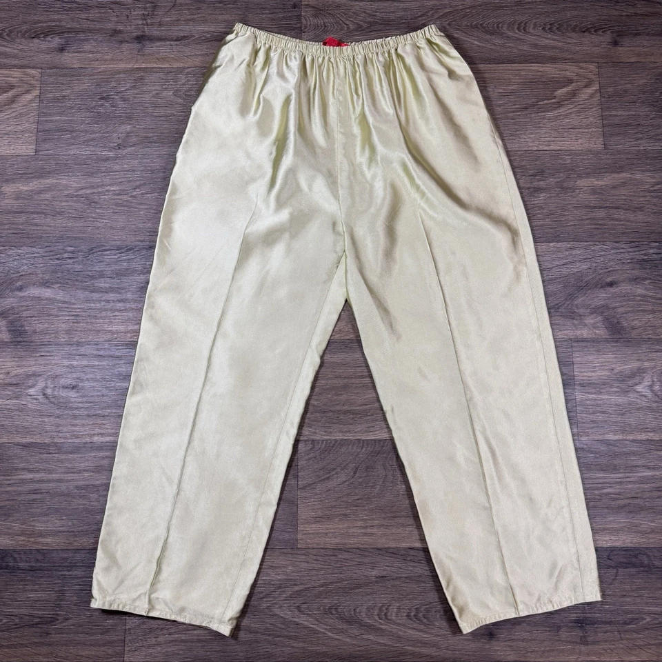 PANTALÓN SHAMASK 100% SEDA CINTURA ELÁSTICA VERDE TALLA 3 HECHO EN EE. UU.