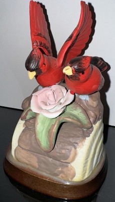Vintage Gorham Gift World Ceramic Red Cardinal Bird Pair Figurine Pink Rose