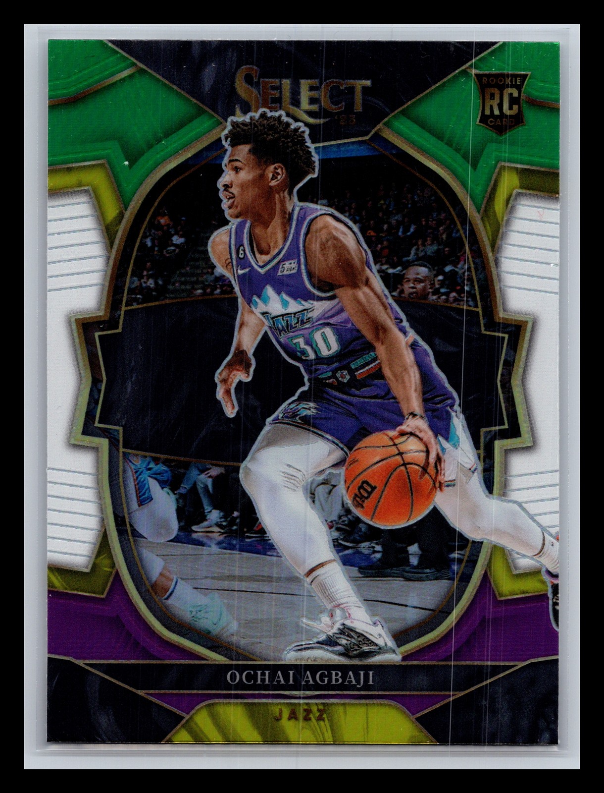 Ochai Agbaji Rookie Jazz 2022-23 Panini Select #96 Green White Purple Prizms