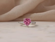 Sterling Silver Ring: Pink Heart Cubic Zirconia, Pave Band