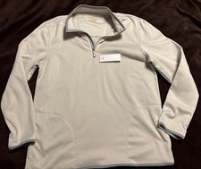VAN HEUSEN Traveler Cream Gray Trim 1/4 Zip Fleece Pullover Shirt Mens Large NWT