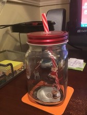 CHRISTMAS MOUSE   DRINKING JAR 450ML ML & STRAW BIRTHDAY THIRST KIDS