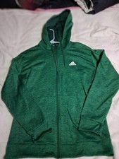 ADIDAS Mens "Climawarm" Green, Full Zip, Pockets, Drawstring Hoodie Size L