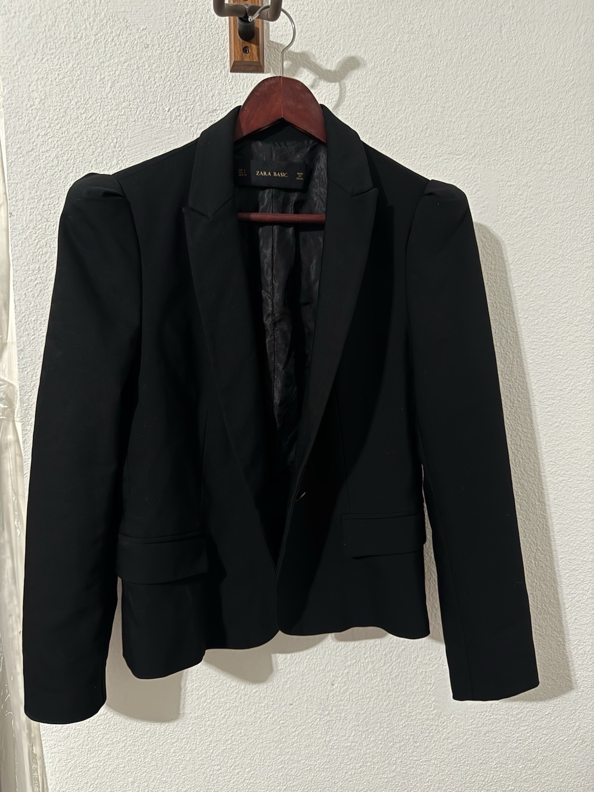 Zara Basic Black Single- Button Blazer Puffy Shou… - image 1