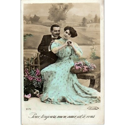 Romance French Victorian Couple Courting Lady 1914 Original Postcard P2-1-2