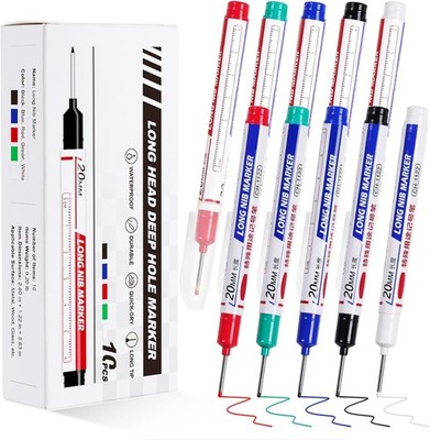 10 PCS Long Head Deep Hole Marker Pens, 20 MM Long Nib Marker for Metal,
