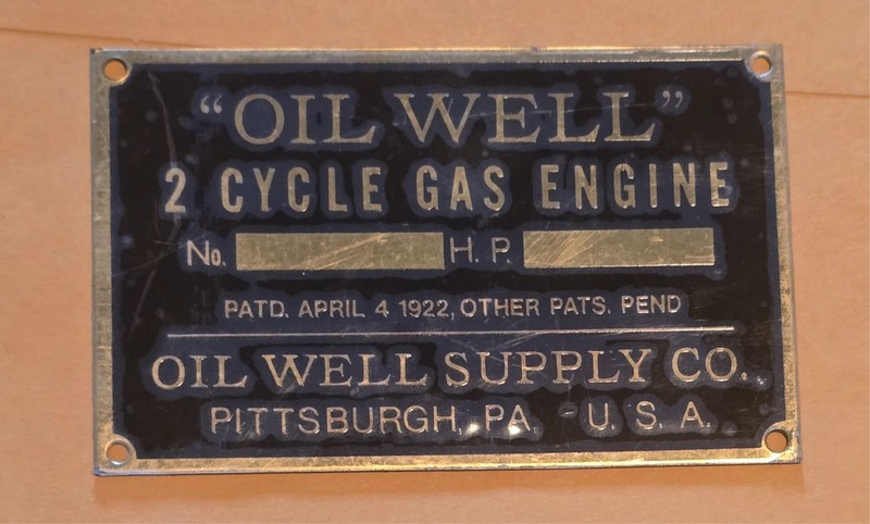 Antique Vintage Hit Miss Oil Well 2 cycle Gas Engine Tag Nameplate REPRODUCTION