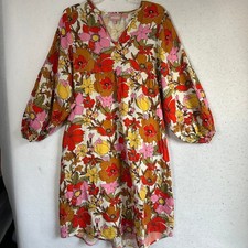 Show Me Your Mumu Floral Gauze V-Neck Mini Dress Orange Pink Yellow Small