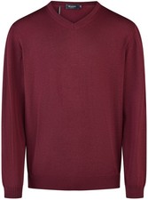MAERZ Muenchen Pullover Classic Fit V-Ausschnitt Merinowolle dunkelrot