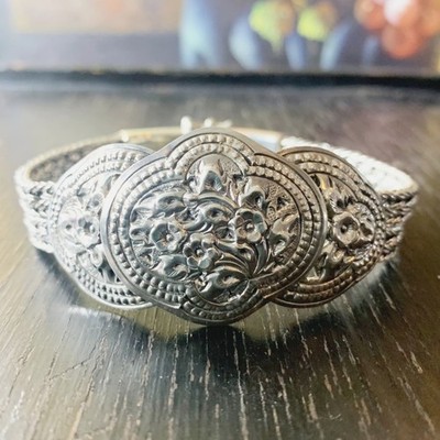 Vintage Bracelet Sterling Silver 925 Floral Double Wheat Braided Thailand Estate