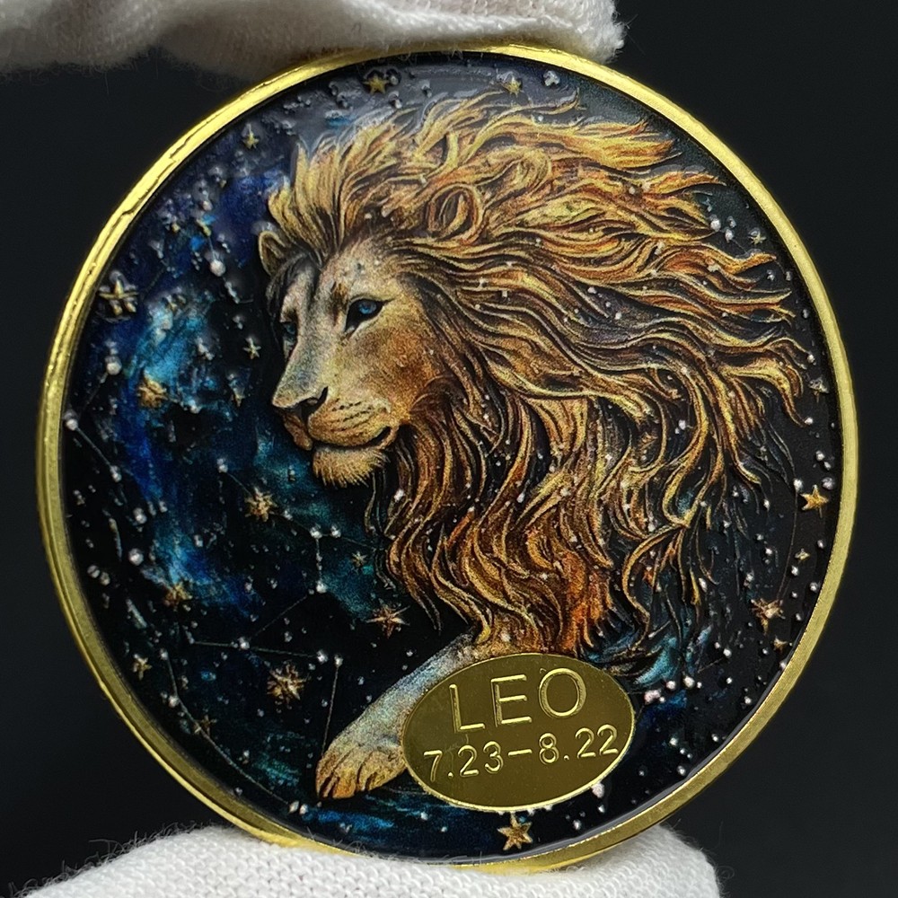 Leo Enamel Zodiac Gold Coin Constellation Lucky Token Horoscope Collectible Coin