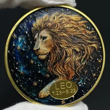 Leo Enamel Zodiac Gold Coin Constellation Lucky Token Horoscope Collectible Coin