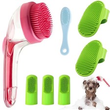 7 PCS Pet Bath Brush Set, Dog Bath Brush with Shampoo Dispenser, Cat Chin Cleani